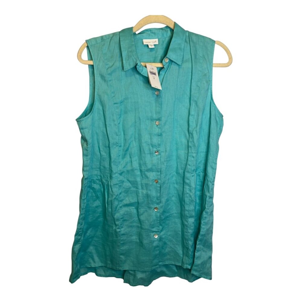 J. Jill Blouse Women's Size Medium Love Linen Tunic Sleeveless Blue‎ NEW